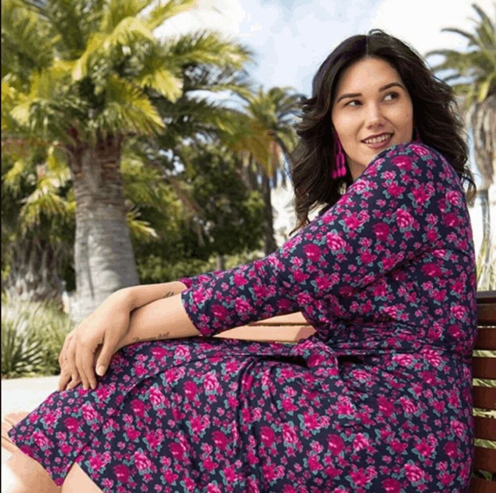New Betabrand Venus Knit Wrap Dress Floral Doggies Medium